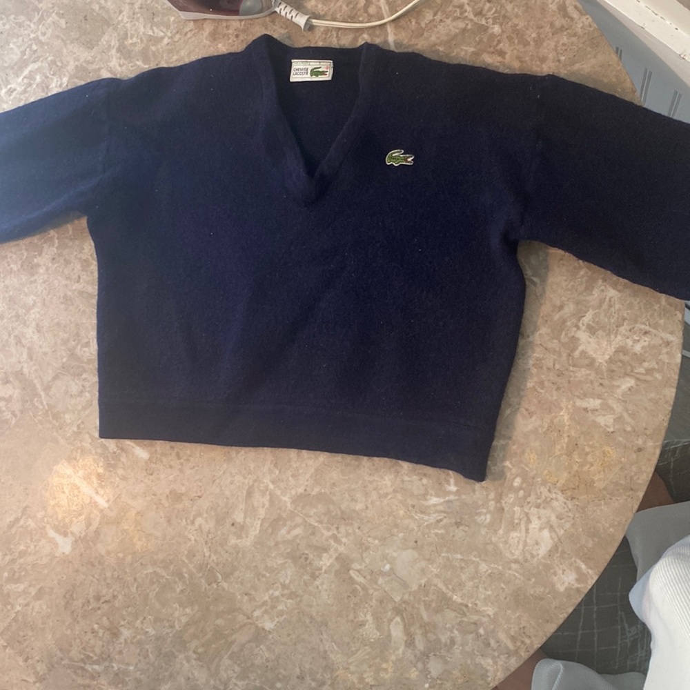 Navy Blue Lacoste V-neck pull over sweater Made in France